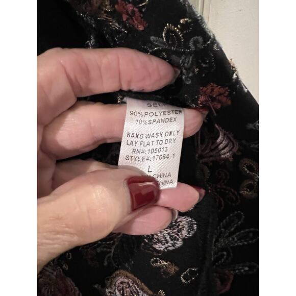 Savannah Jane Black Faux Suede Floral Embroidered Open Jacket Sz L - Picture 5 of 6